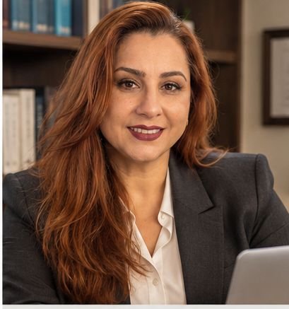 Eliane dos Anjos, fundadora da Árbis, de terno cinza, sentada com um notebook.